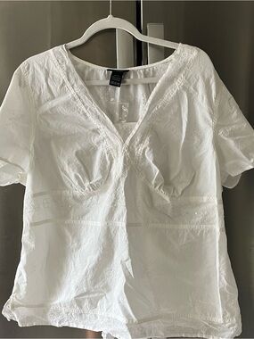Lane Bryant White Boho Peasant V-Neck Short Sleeve Top